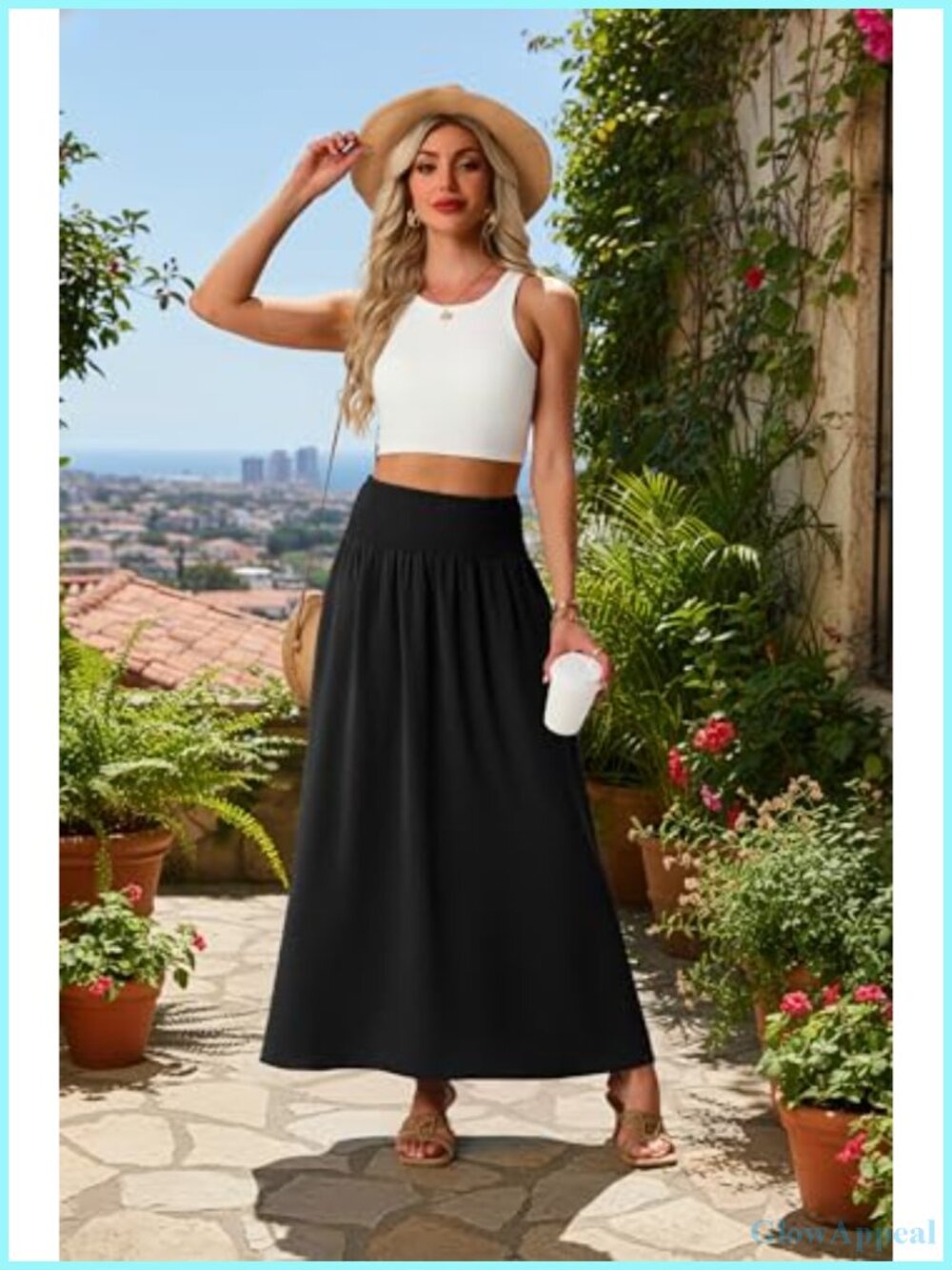 Women's Maxi Skirt High Waisted Smocked Casual Boho Swing Pleated Long Skirts - Picture 2 of 6